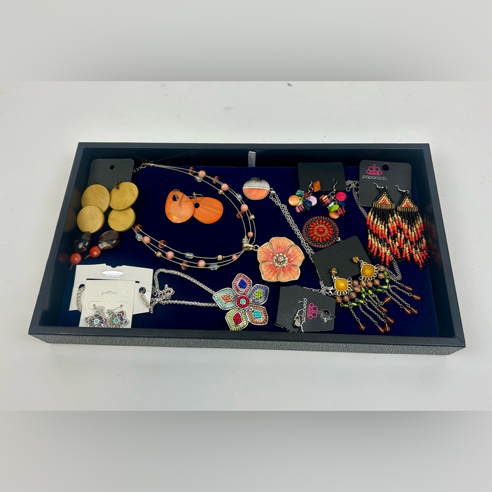 Jewelry lot with new and preowned earrings and necklaces